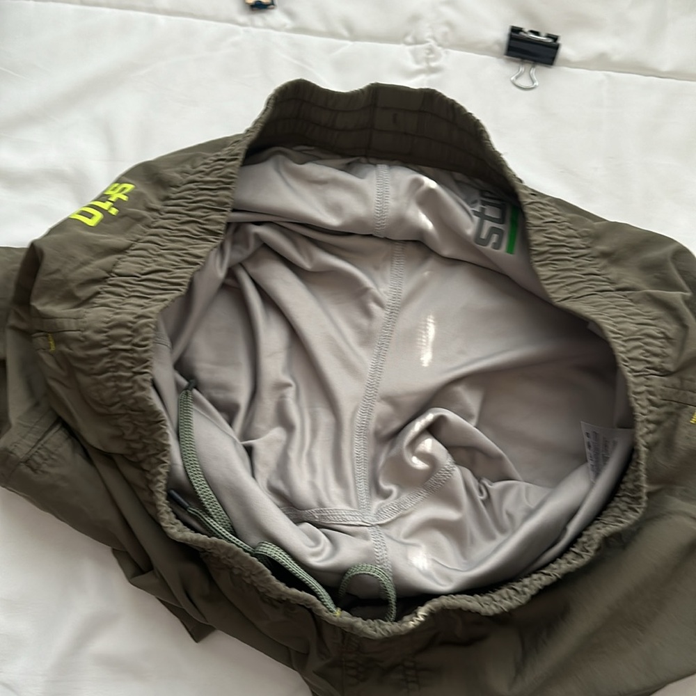 Stio Men's Olive Green Athletic Shorts with Lime Logo - Picture 8 of 15